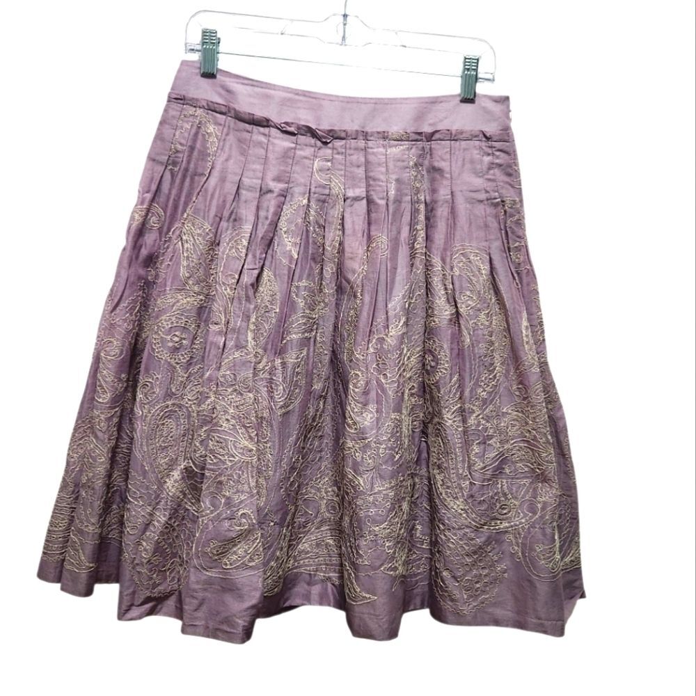 Talbots Skirt Womens 4 Purple Cotton Embroidered Paisley Pleated A Line Boho